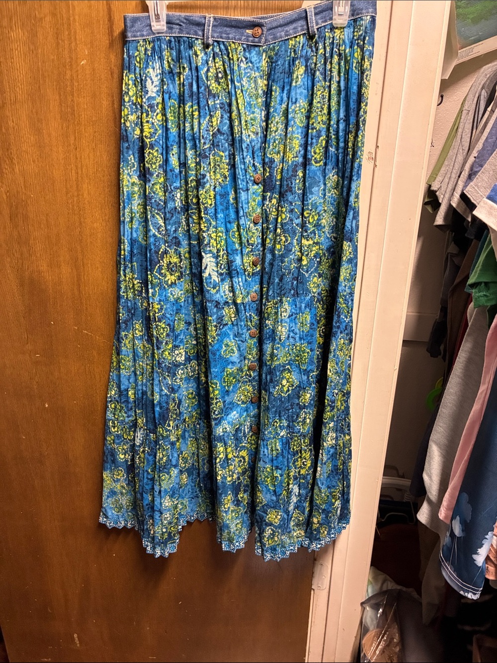 St. John's Bay Blue and Green Floral Tiered Maxi Skirt